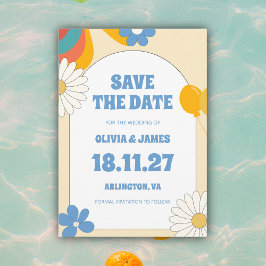 Save The Date 60s Soft Retro Vieux Musique Floral Super Mariage