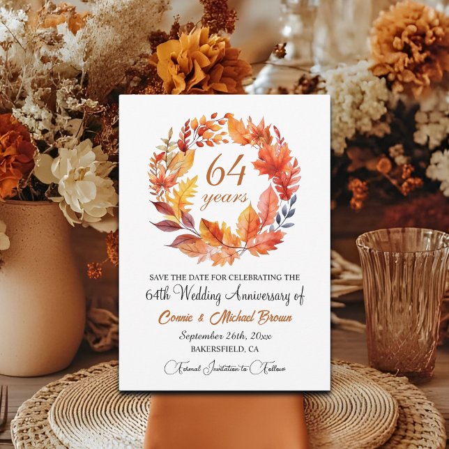 Save The Date 64e anniversaire de Mariage Élégant automne floral (Créateur téléchargé)