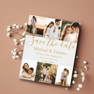 Save the Date 6 Fotos Collage Hochzeit golden Flyer
