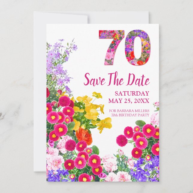 Save The Date 70e anniversaire floral moderne Enregistrer la car (Devant)