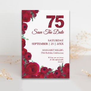 Save The Date 75 Ans Élégant Fleurs Rouges Gras 75e Anniversaire