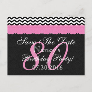 Save the Date 80. Geburtstag Pink Black Lace Ankündigungspostkarte