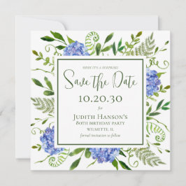 Save The Date 80e anniversaire Blue Hydrangeas Surprise Party