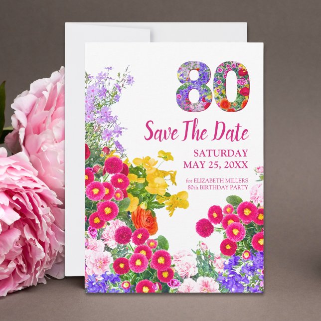 Save The Date 80e anniversaire floral moderne Enregistrer la car (Créateur téléchargé)