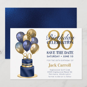 Save The Date 80e anniversaire Marine Blue Balloon Cake