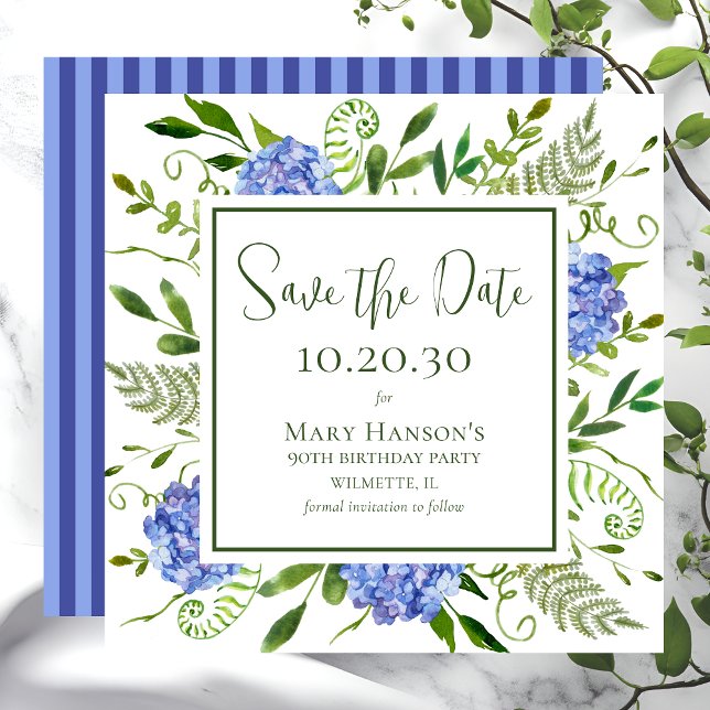 Save The Date 90e anniversaire Blue Hydrangeas (Créateur téléchargé)