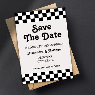 Save The Date À damiers Noir Et Blanc Super Rétro