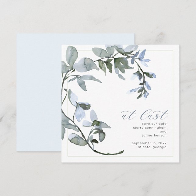 Save The Date À Dernier vert Poudre Bleu Floral (Devant / Derrière)