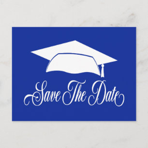 Save the Date Abschluss - Einfache Blaue Weiße Sch Ankündigungspostkarte