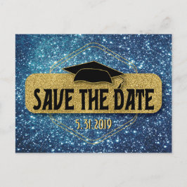 Save the Date Abschluss Gold Blue Grad Cap Postkarte