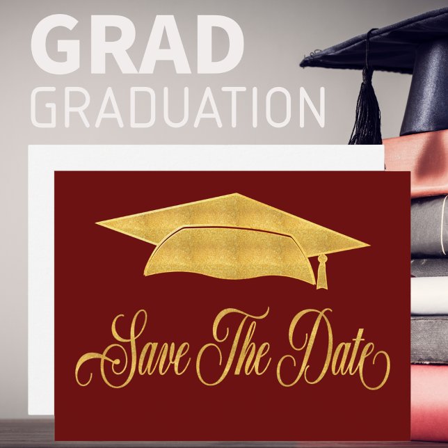 Save the Date Abschluss Imitate Gold Grad Ankündigungspostkarte (Von Creator hochgeladen)