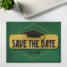 Save the Date Abschluss Modernes Grünes Gold Postkarte