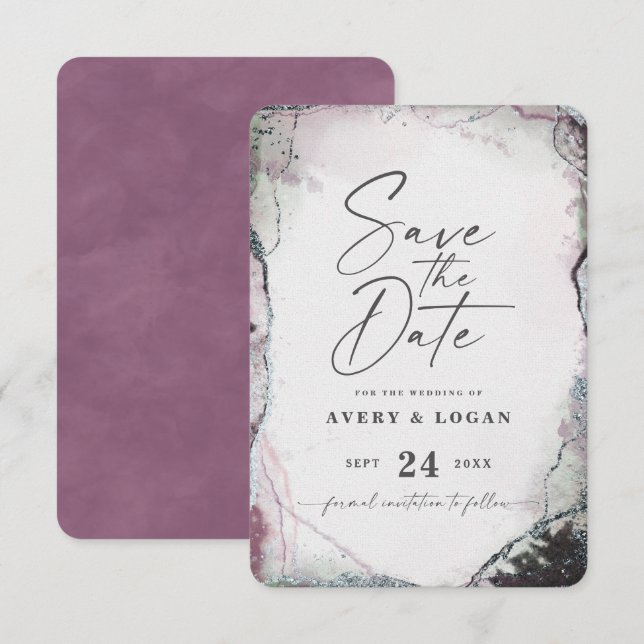 Save The Date Abstrait Ethereal Mauve Lilac Purple Mariage (Devant / Derrière)