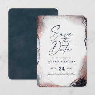 Save The Date Abstrait Ethereal Navy & Rose Gold Mariage