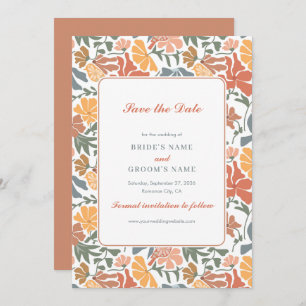 Save The Date Abstrait Floral & Oiseaux Mi-siècle Mariage modern