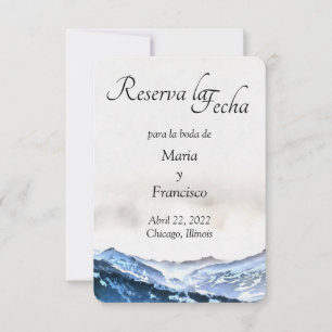 Save The Date Acuarela de Montaña Brumosa Azul Reserva la Fecha