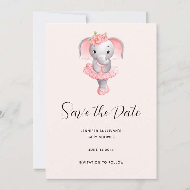 Save The Date Adorable Ballerina Elephant En Pointe (Devant)