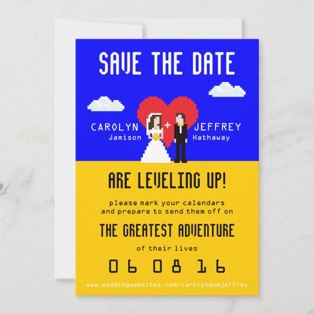Save The Date Adorablement Nerdy 8-Bit Bride & Groom Enregistrer (Devant)