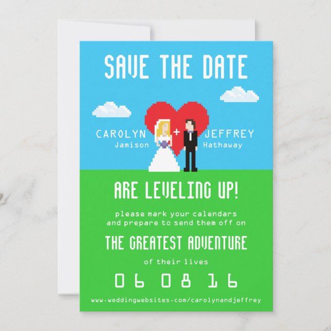 Save The Date Adorablement Nerdy 8-Bit Bride & Groom Enregistrer (Devant)