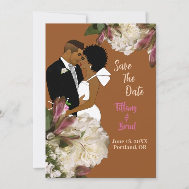 Save The Date African American Couple Terracotta Économisez à jo (Devant)
