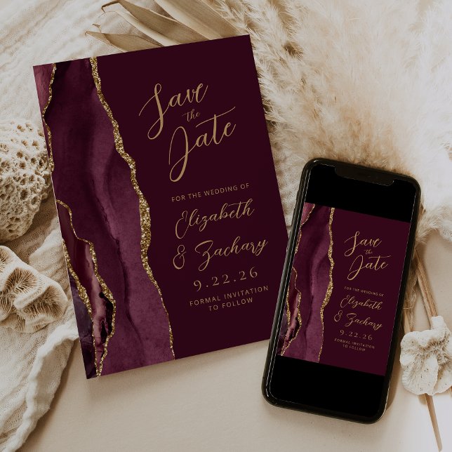 Save The Date Agate Bourgogne Or Mariage Économisez la Date (Créateur téléchargé)
