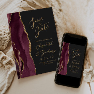 Save The Date Agate Bourgogne Or Sombre Mariage Économisez la Da