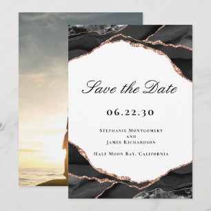 Save The Date Agate Noir Blanc Rose Or Feuille Mariage Photo
