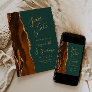 Save The Date Agate Orange Brûlé Or Vert Mariage Épargnez