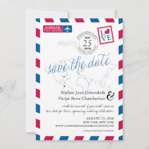 Save The Date Airmail Heart New York et Colombie Enregistrer la 