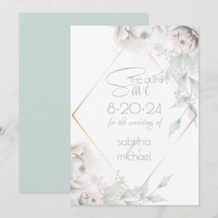 Save The Date   Alabaster White Watercolor Peoning