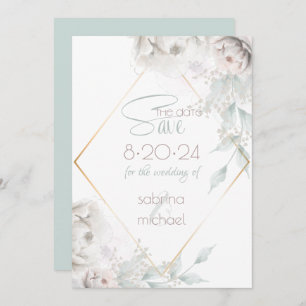 Save the date Albâtre Peonies d'aquarelle blanch