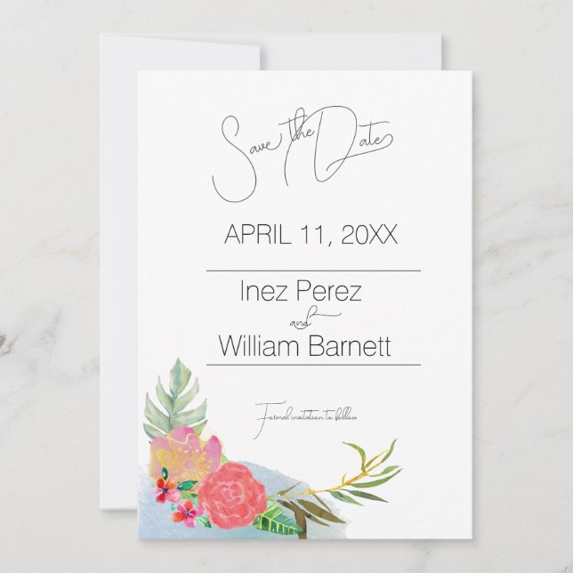 Save The Date Aloha Abstrait Aquarelle Floral Enregistrer La Dat (Devant)
