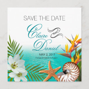 Save The Date Aloha Beach Plumeria Frangipani Enregistrer la dat