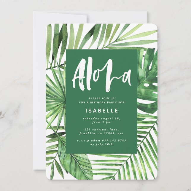 Save The Date Aloha feuille de palme tropicale & script annivers (Devant)