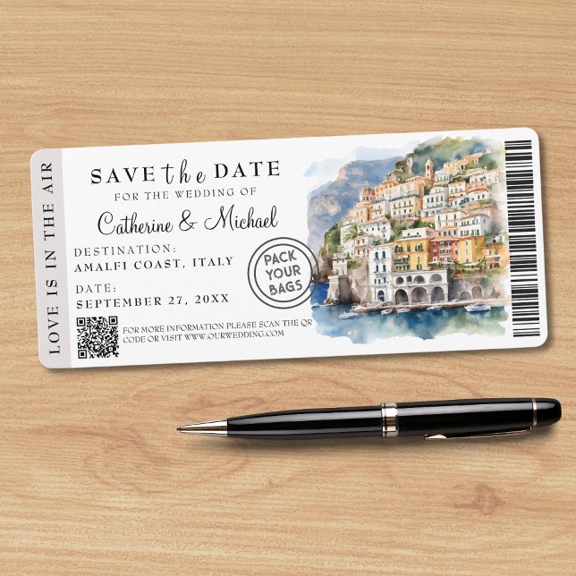 Save The Date Amalfi Coast Italie Boarding Pass Destination (Créateur téléchargé)