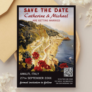 Save The Date Amalfi Italie Vintage Wedding Voyage Code QR