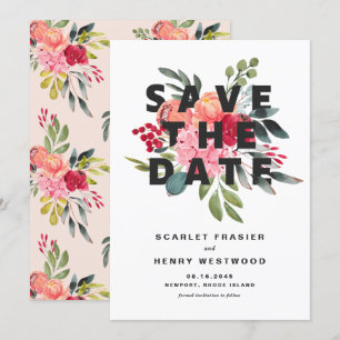 Save The Date Amelia Bold Aquarelle Bouquet Floral Moderne