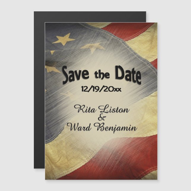 Save the Date amerikanische Flagge Magneteinladung (Vorne/Hinten)