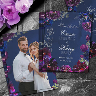 Save The Date Amethyst Sapphire Navy Jewel Tone Photo