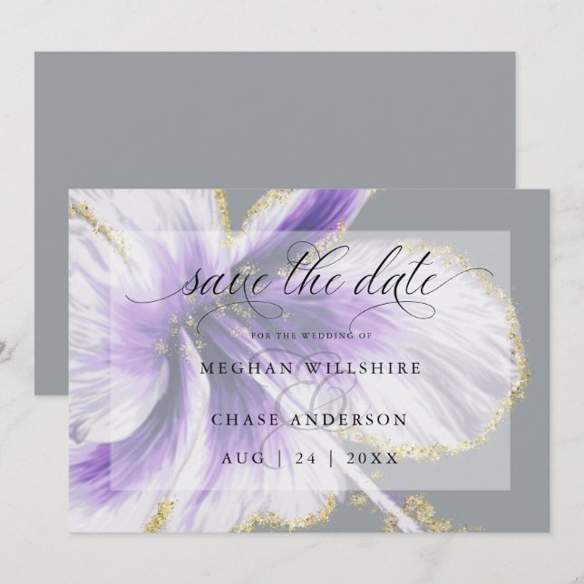 Save The Date Améthyste Purple Fleur Tropicale Aquarelle (Devant / Derrière)