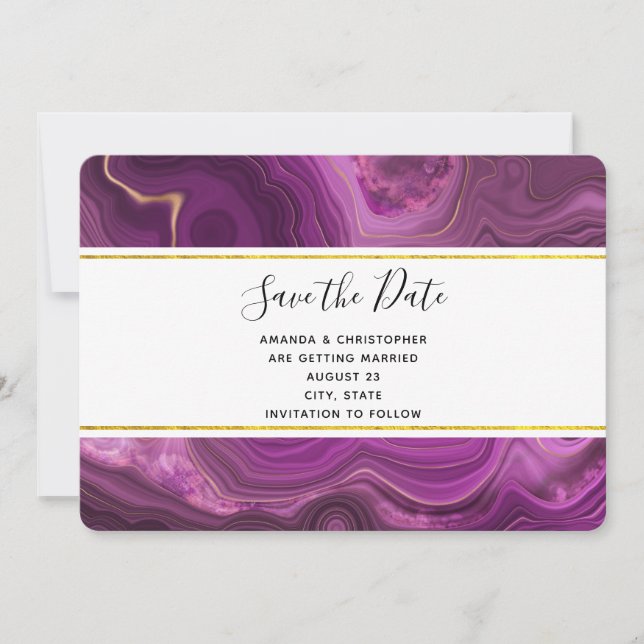 Save The Date Améthyste Violet Et Mariage D'Agate Abstrait Or (Devant)