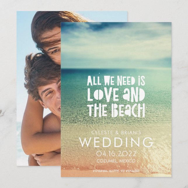 Save The Date Amour et mariage sur la plage Photo Enregistrer la (Devant / Derrière)