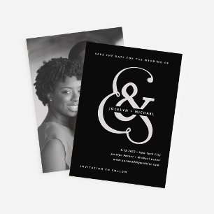 Save The Date Ampersand lunaire   Moody Black Photo Back