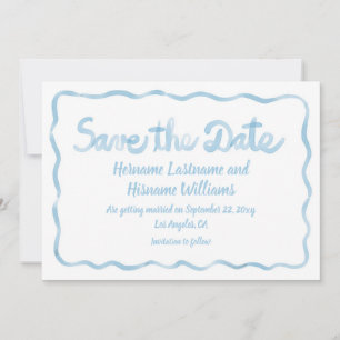 Save The Date Amusant Capriceux Vague Bleu Clair Blanc Dessiné à