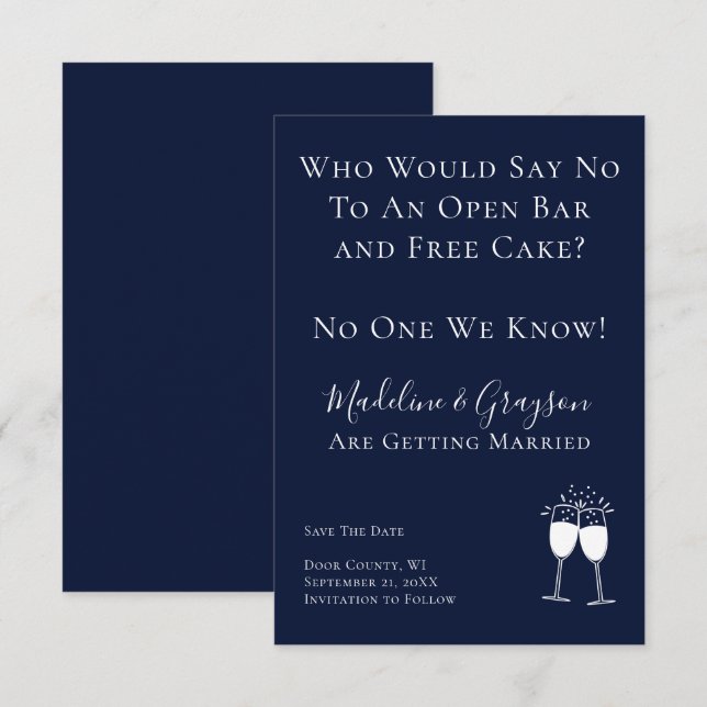 Save The Date Amusant Open Bar Gratuit Mariage De Gâteau Enregis (Devant / Derrière)