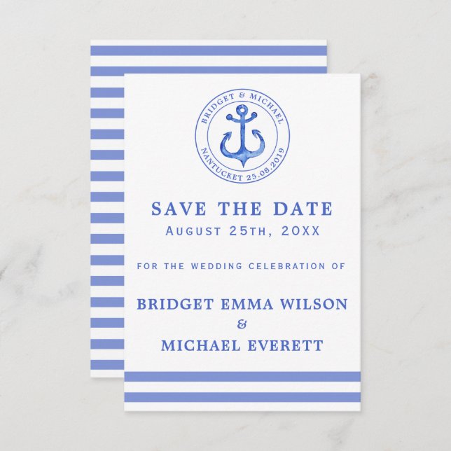 Save The Date Ancre bleue marine | Enregistrer le Mariage de dat (Devant / Derrière)