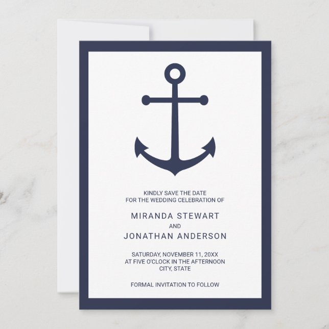 Save The Date Ancre bleue marine nautique mariage Enregistrer la (Devant)