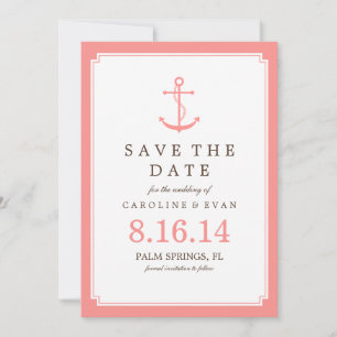 Save The Date Ancre corail mariage Enregistrer la date