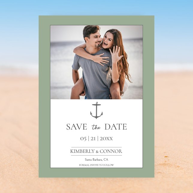 Save The Date Ancre de marine simple Enregistrer la date | Vert  (Sage Green Simple Nautical Anchor Photo Save the Date)