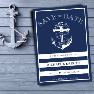 Save The Date Ancré en amour Nautique Bleu Ancre Mariage